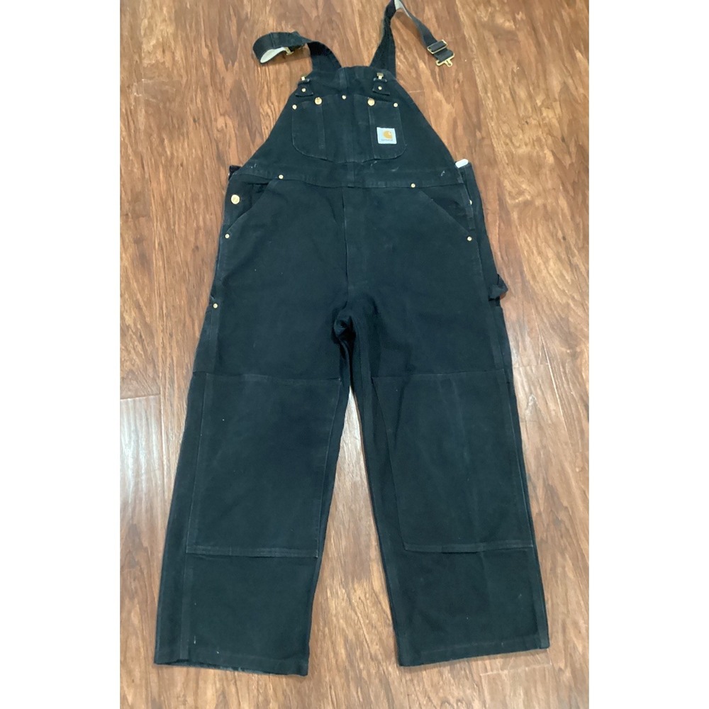 Carhartt R01 Men's  14806 Duck‎ Bib Overalls Unlined Black Double Knee 38x25